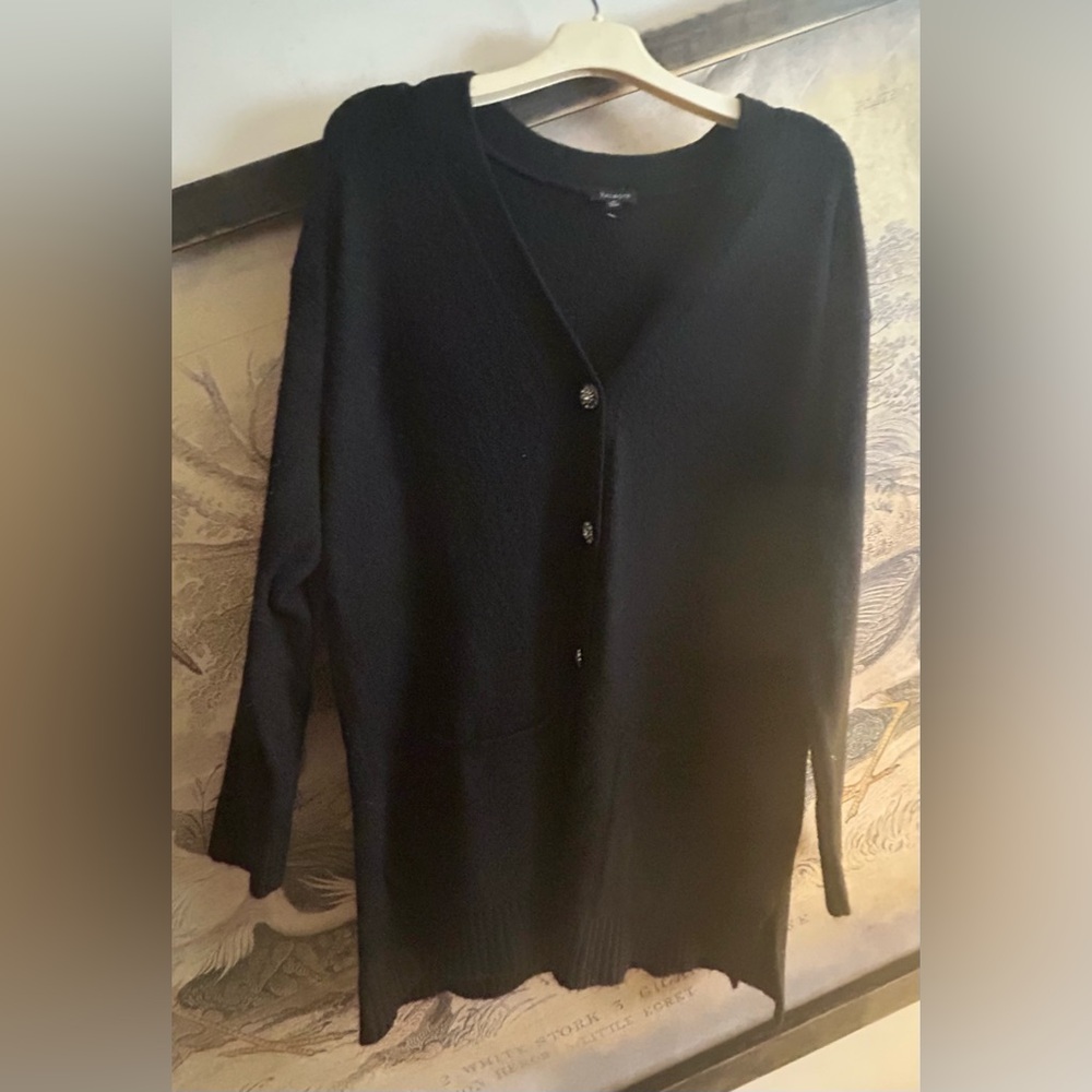 Talbots Black V-Neck Long Sparkle Jewel Buttons Cardigan SZ Medium *